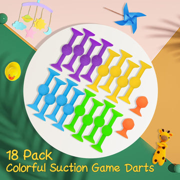 HugOutdoor Suction Cup Kids Bath Toy - 18Pcs Soft Tip Darts, Medium, Silicone, 4 Colors: Blue, Green, Purple, Yellow