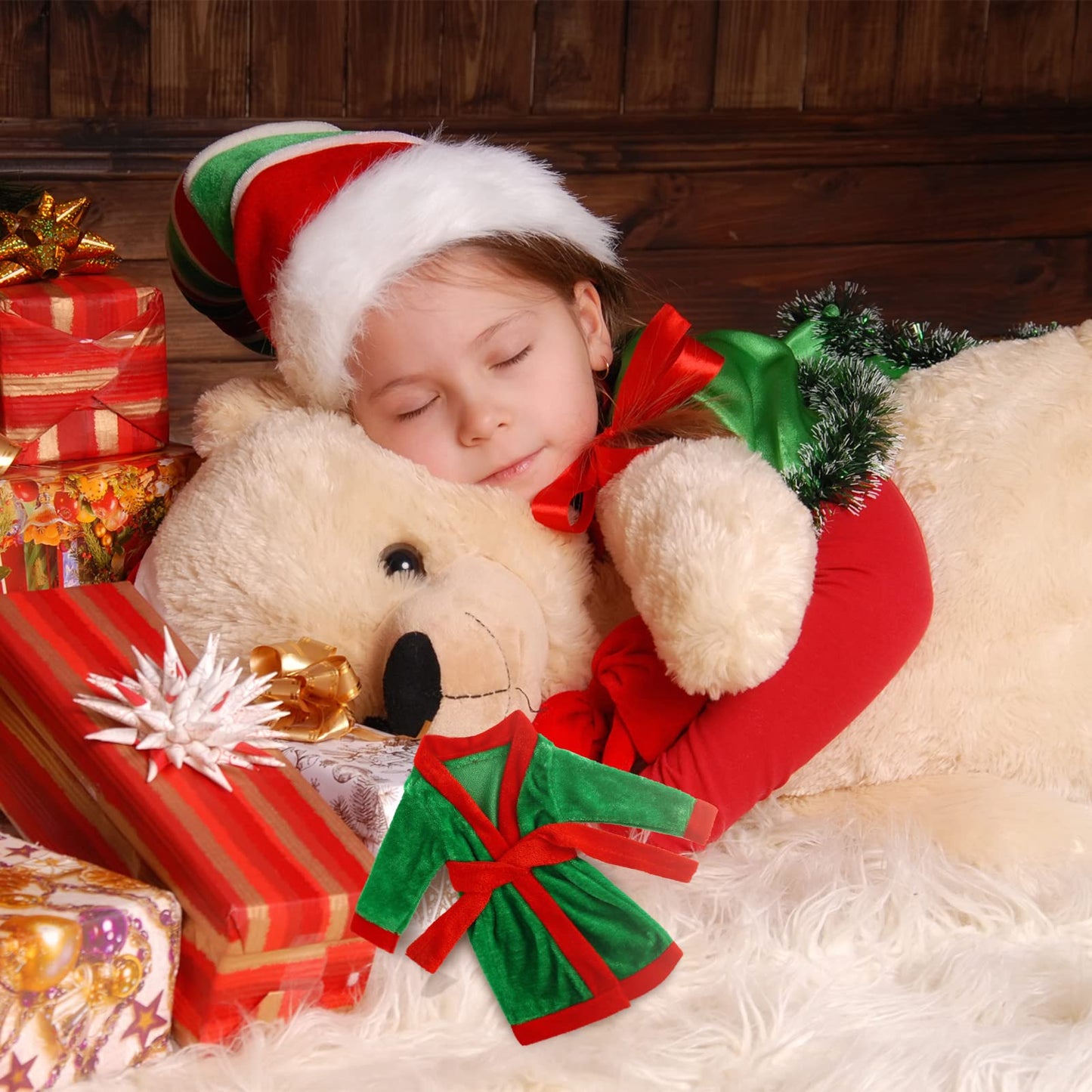 11 Pcs Christmas Elf Accessories Include Blue Elf Doll Sleeping Bag Apron Chef Hat Ear Muffs Scarf Hoodie Eye Mask Socks Mask Wi