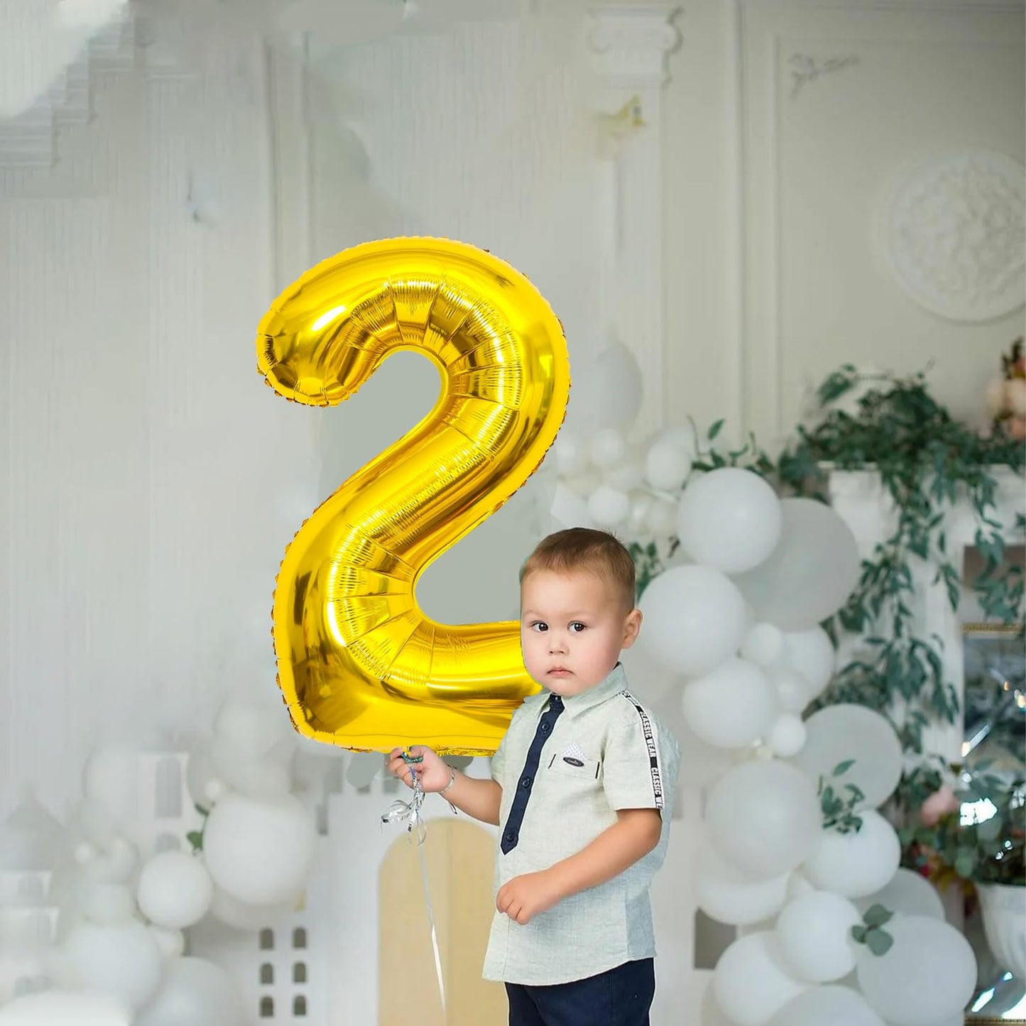 2 Number Balloon Gold 40 Inch Big Foil Mylar 2Nd Balloons For 2 Year Old Boy Girl Birthday Party Decorations Wedding Anniversary