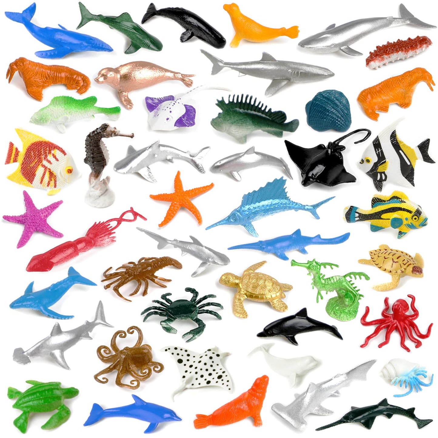 Fxmhehbb 46 Pack Mini Ocean Sea Animals Toys, Assorted Vinyl Plastic Ocean Animal Figures Sea Creatures Toys For Kids Party Favo