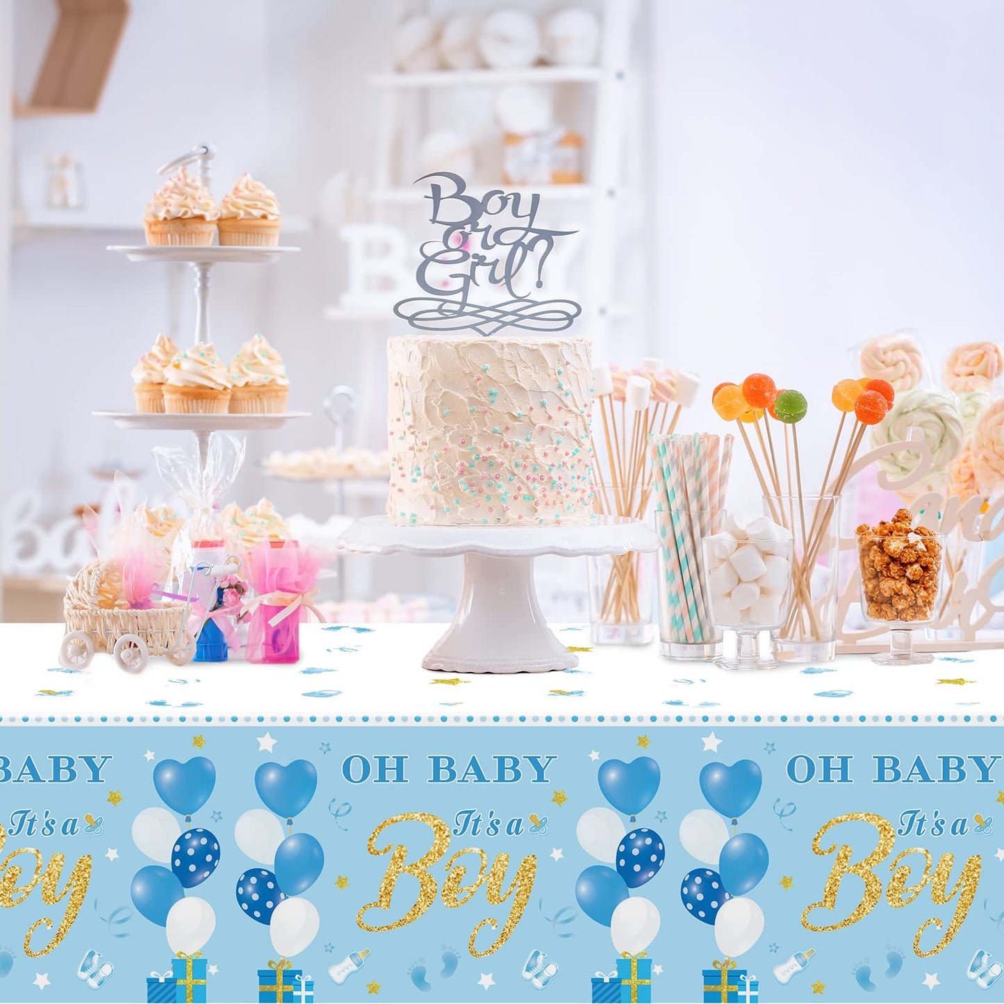 Baby Shower Tablecloths Plastic Table Cover Blue Baby Boy Party Decorations It'S A Boy Table Cover For Baby Shower Party Supplies, 54 X 108 Inch (3 Pack)