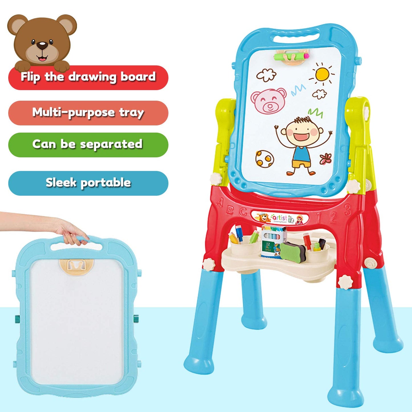 Mojitodon Kids Easel - Double-Sided Adjustable Art Easel with Accessories, Blue, Plastic