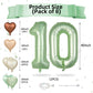 Biapian 40 Inch Sage Green Number 10 Balloons, Large Foil Number 1 & 0 Balloons With 18'' Cream Brown Heart Balloons For 10Th Ye