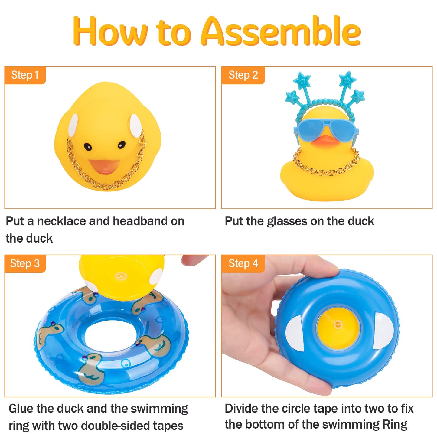 wonuu Car Duck Rubber Duck Car Ornaments Duck Car Dashboard Decorations with Cute Headband Swim Ring Necklace Sunglasses  B-Pink Double Heart Headband