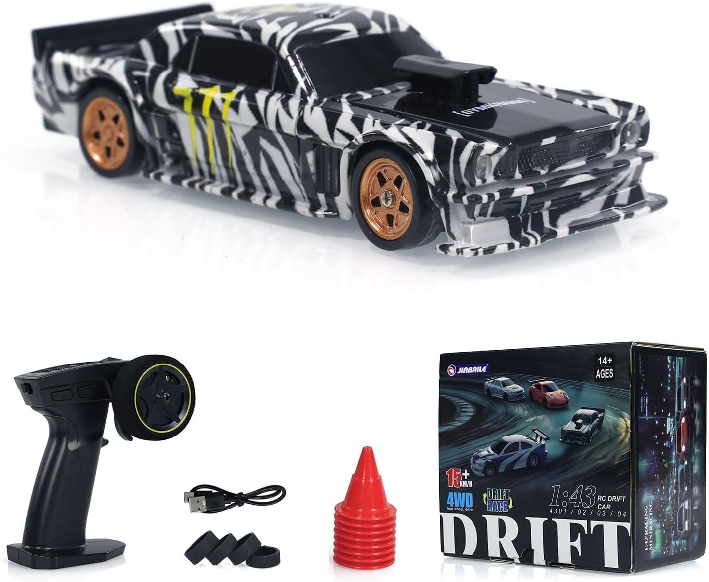 Toucan Rc Hobby 1:43 Ready To Run Race Car Gyro Drift Car 4Wd Traffic Cones Mini Toy For Boys With A Gyro (Camouflage)