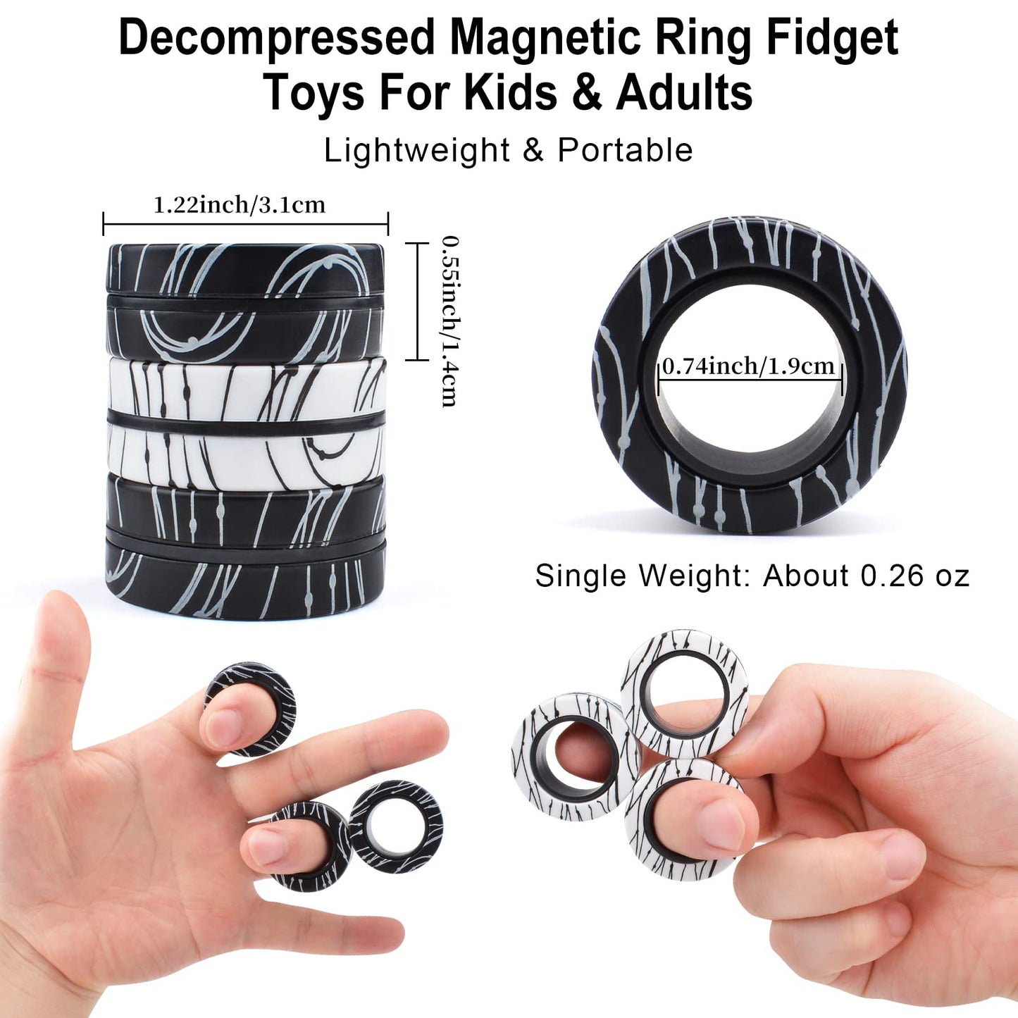 6Pcs Magnetic Rings Fidget Toys For Teens, Adults & Kids|Easter Basket Stuffers|Adhd Fidget Toy Pack For Anxiety Relief,Coolest Gifts For Teen Boys,Birthday Gifts For 8 9 10 11+ Year Old Boy & Girl