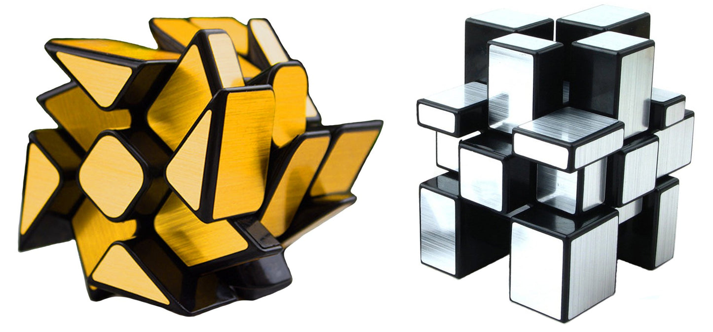 TANCH 3x3 Mirror Speed Cube Set - Gold & Silver Twisty Skewb Puzzle, Model 43337-1992, Plastic, 2 Pack