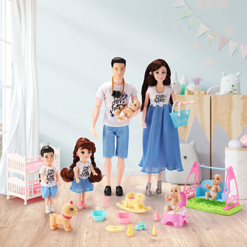 Pregnant Doll Have A Baby In Her Tummy Family Dolls Set Of 7 People With Dog Included Dad Pregnant Mom 2 Kids 3 Baby And Infant