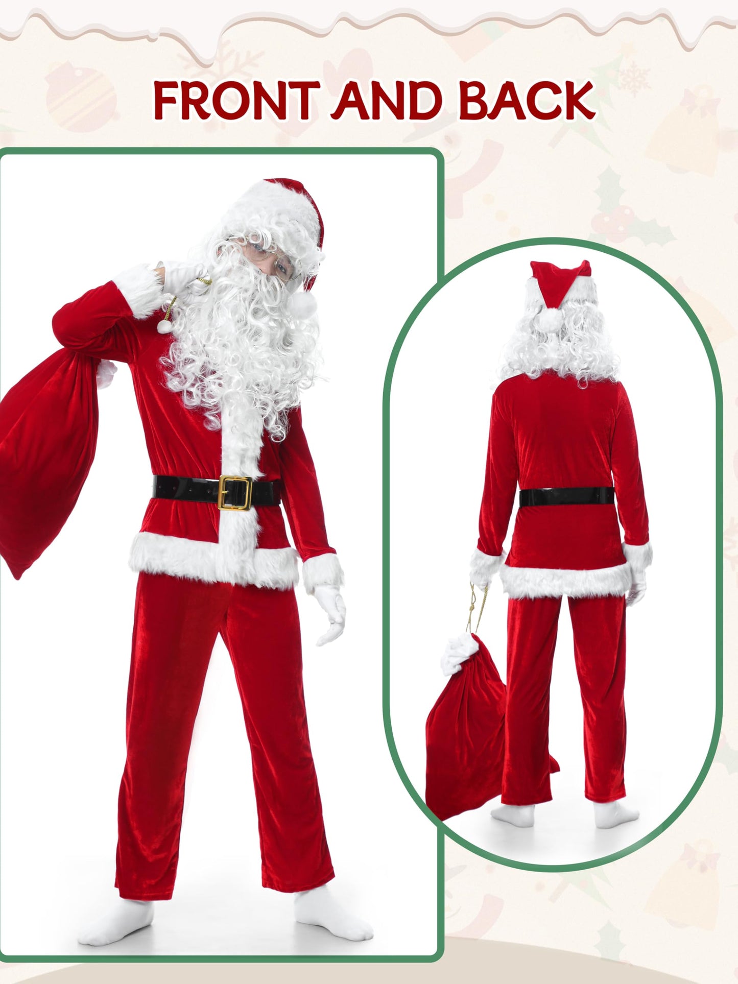 Fancyfun Santa Claus Costume For Kids, 9Pcs Boys Christmas Suit Kids Santa Costume Outfit Velvet For Boys Christmas Cosplay, 3-4