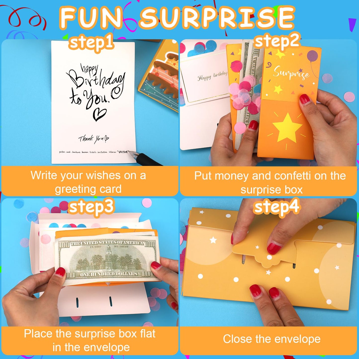 Baborui Pop Up Birthday Card With Confetti, Happy Birthday Surprise Gift Box Explosion For Money, Cash Birthday Surprise Box For
