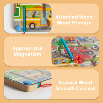 WOODENFUN Magnetic Color Maze,Montessori Toys,Transportation Puzzle Toddler Toys for Ages 3-5,Sensory Toys Fine Motor Skills,Gif