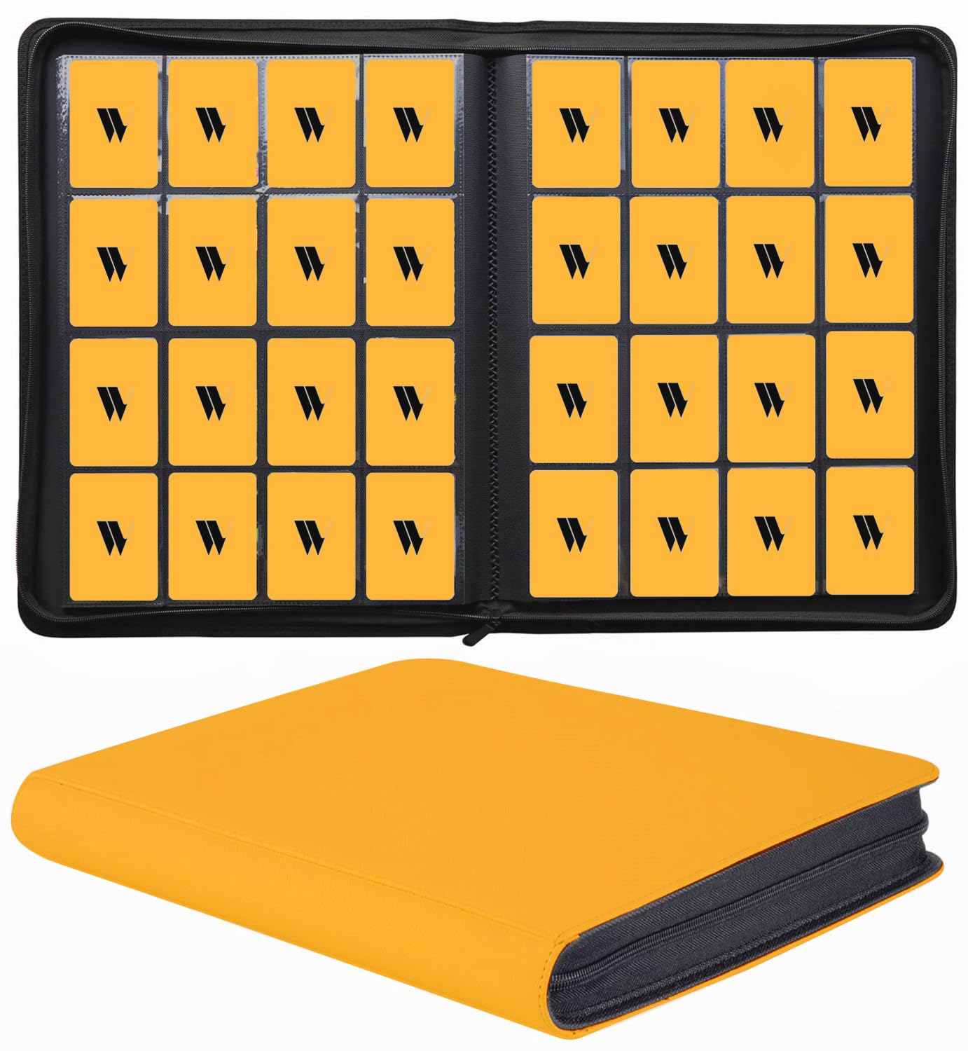16 Pocket Card Binder  1000+ enhanced Zip Trading Card Binder  Double Sided Pocket Card Binder Album  Ringless Card Folder for MTG  TCG  Sports Card (Yellow  16Pockets)