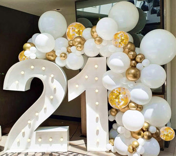 123Pcs White Gold Balloon Garland Arch Kit 5, 10 Inch 12' White Gold Confetti Balloons Set For Birthday Baby Shower Wedding Graduation Mother'S Day Party Decorations