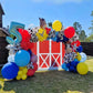 Toy Birthday Theme Balloons, 12 Inch Red Blue Yellow Balloons With Cow Print And Sky Blue Cloud Balloons For Kids Boys Cartoon S