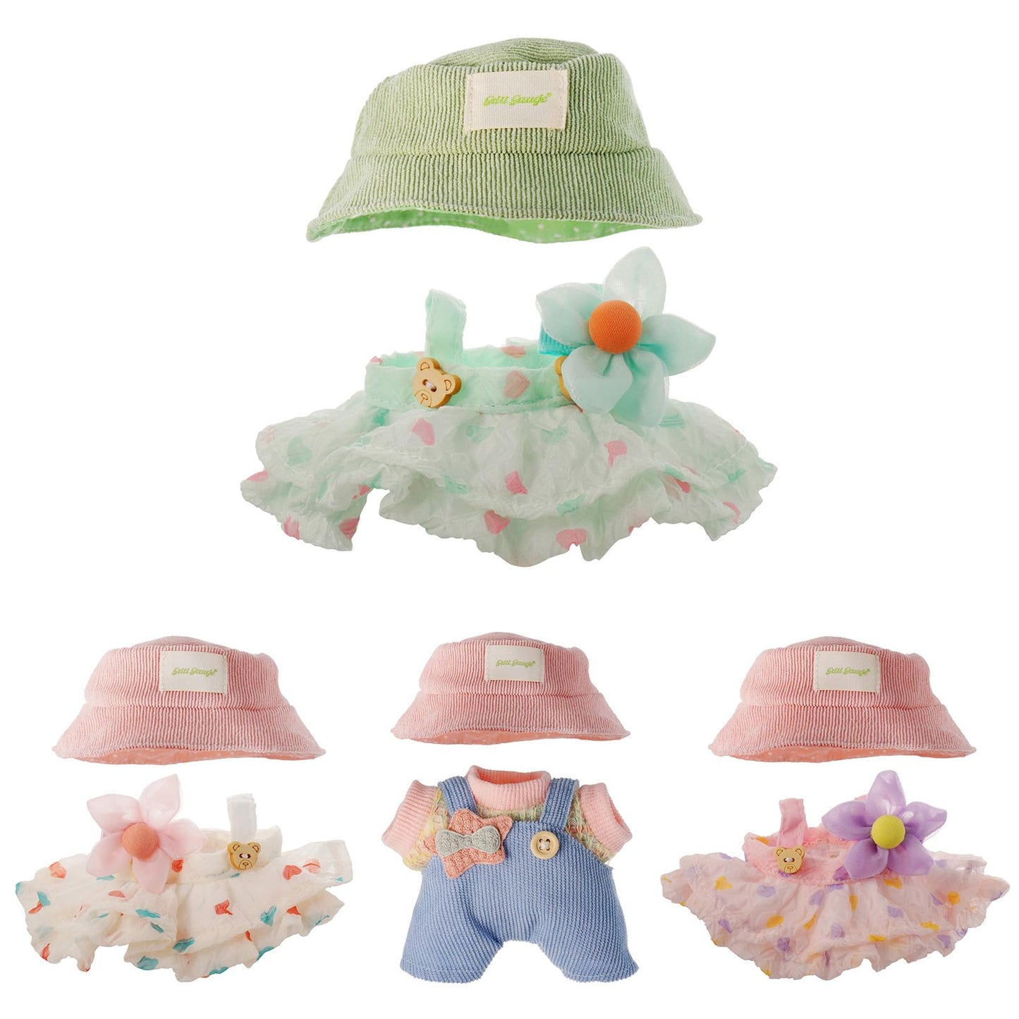 GrillGauge 17cm Doll Clothes Set - Green Cotton Blend Skirt & Hat Outfit (LBB-C-01) for 17cm Dolls (No Doll Included)