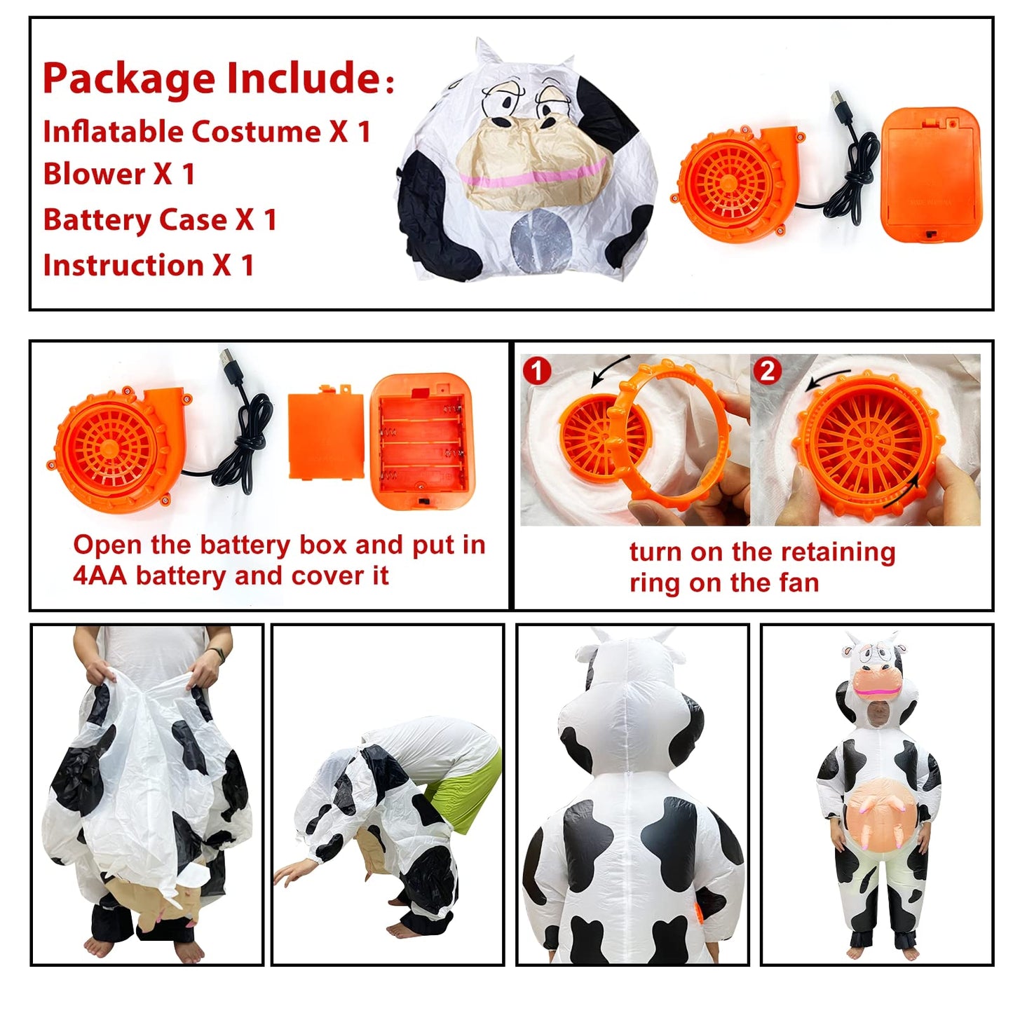 Camlinbo Child Inflatable Halloween Costume Cow For Kids Boys Girls Full Body Blows Up Halloween Costumes Cosplay Party