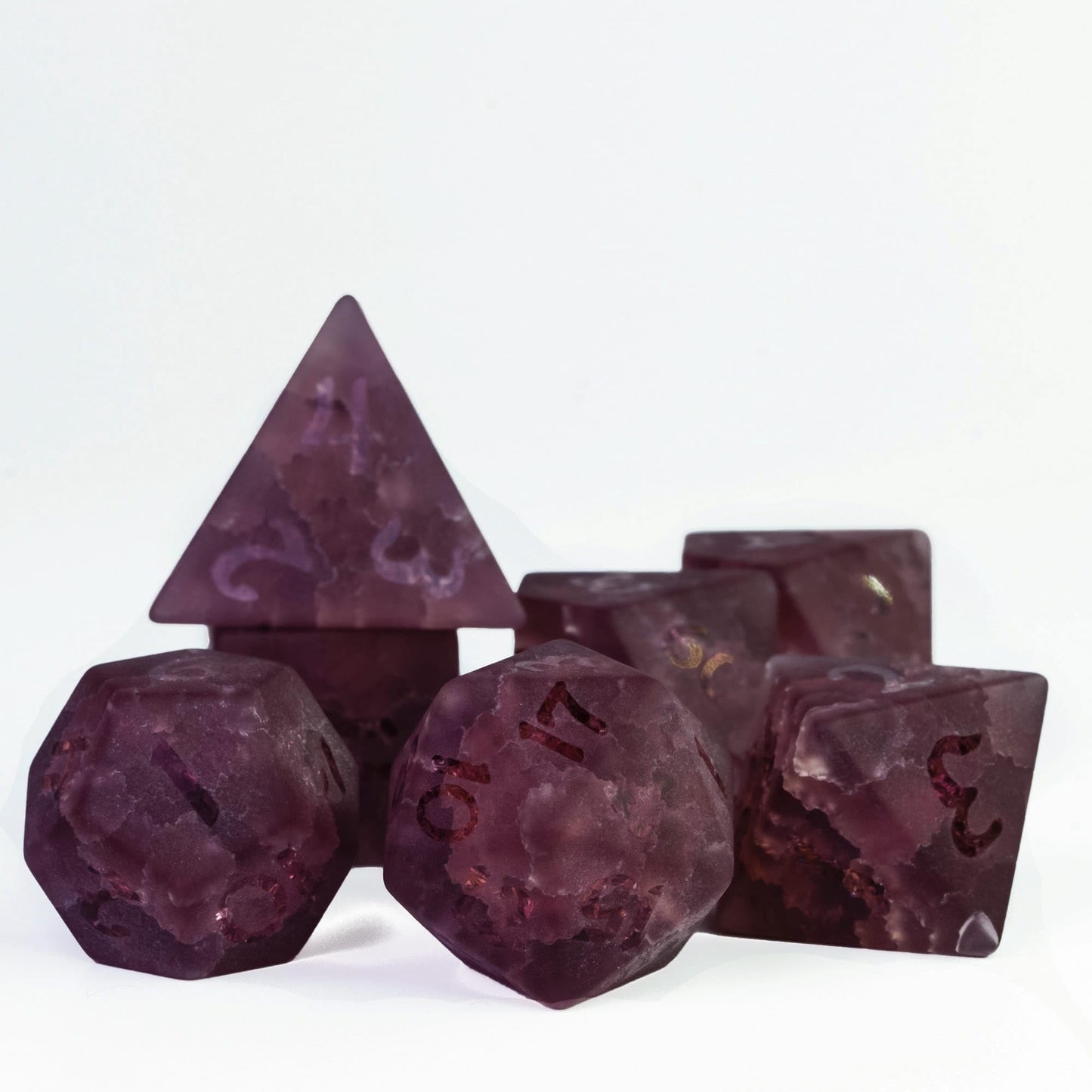 Udixi Pink Cracked Glass Dice Set D&D, 7 Piece Glass Polyhedral Dnd Dice For Dungeons And Dragon Tabletop Game