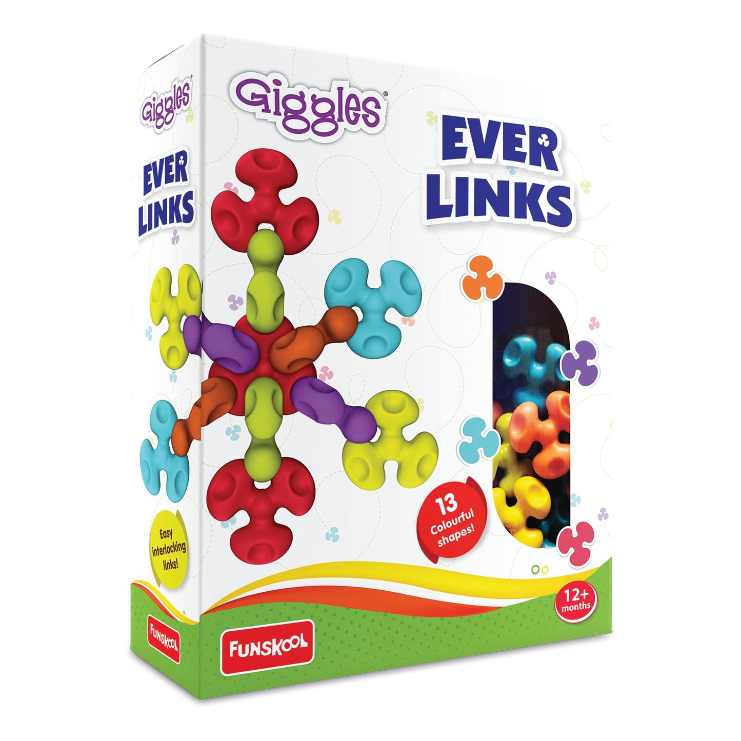 Funskool Giggles  Ever Links  13Pcs, MultiColoured Interlocking Learning Educational Toy, Toy For Toddlers, 1 Year And Above,