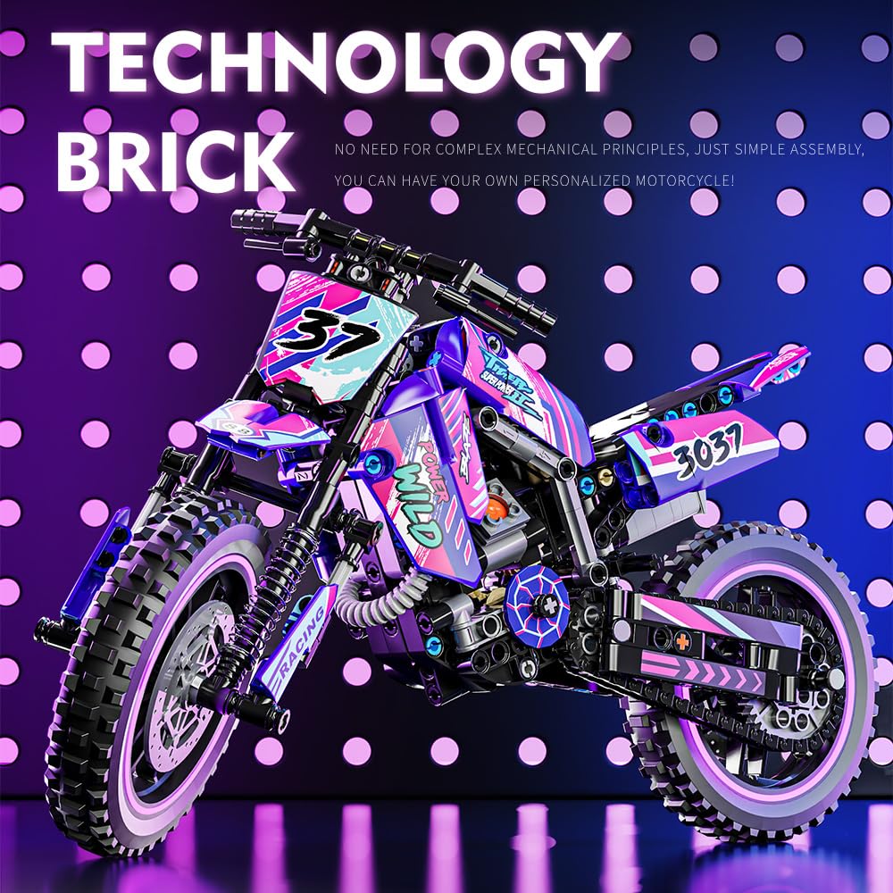 Mesiondy Motorcycle Building Block Set - 476 PCS Plastic Model Kit for Ages 6+, Red, Model MY137