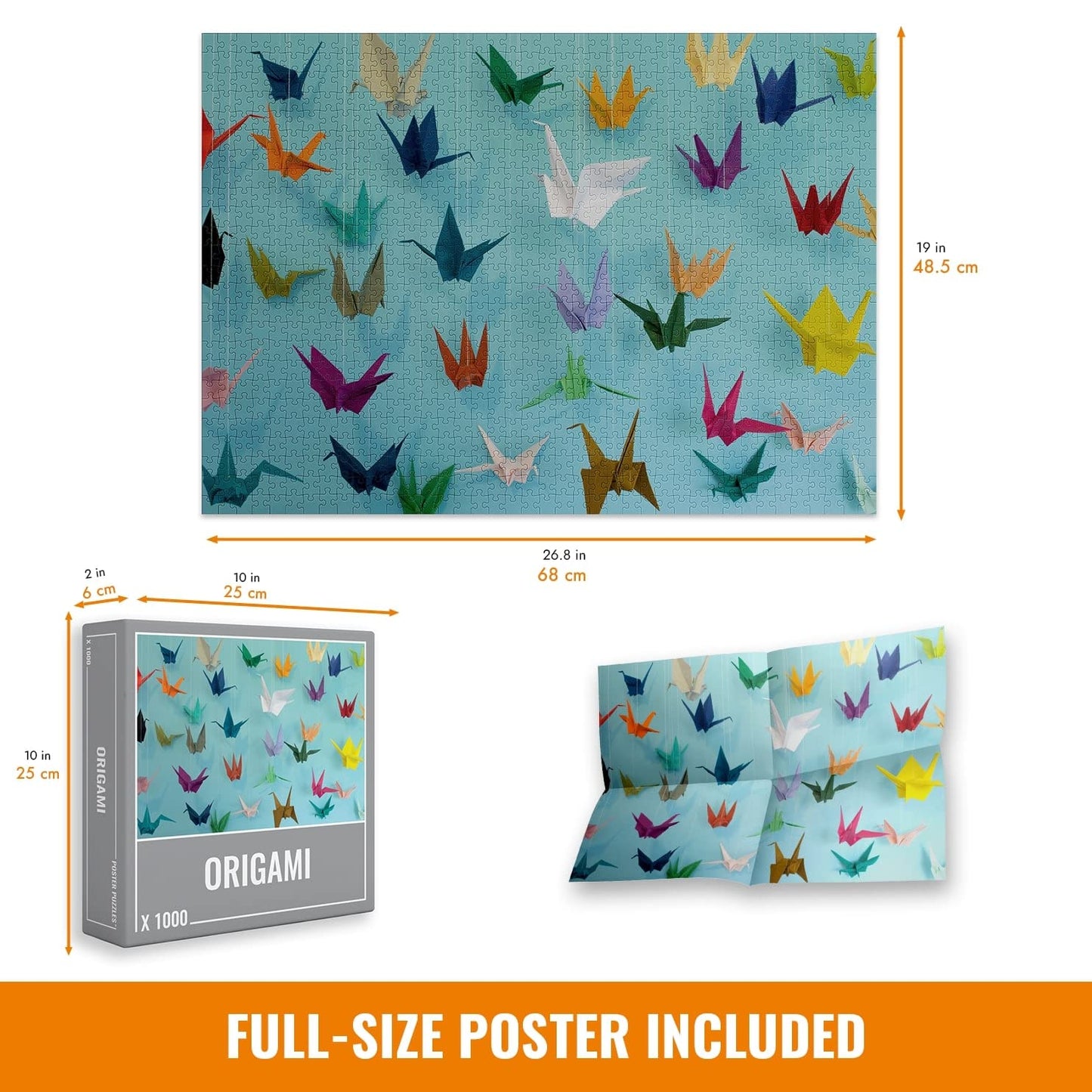 Cloudberries Origami 1000-Piece Jigsaw Puzzle, Multicoloured Linen for Adults, Model 0700461929475
