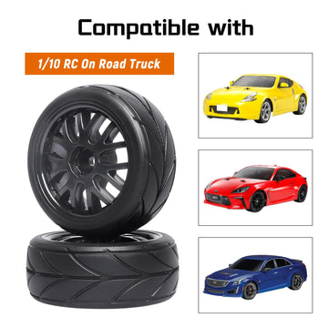 GoHobby 12mm Hex 1/10 On Road Wheels and Tires Soft With Foam Inserts for RC Touring Car Traxxas 4tec 2.0 Tamiya TT02 TT01 Drift