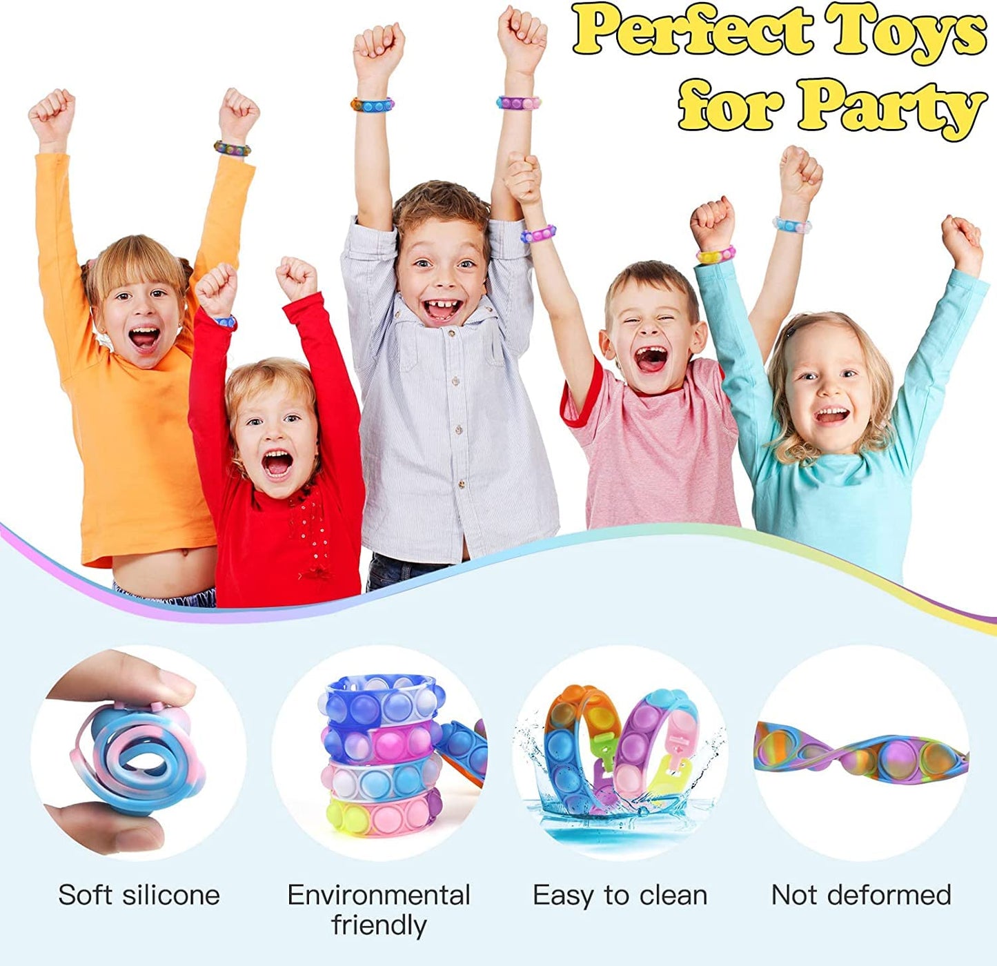 90Pcs Pop Bracelet, Party Favors For Kid, Pop Wrist Strap Fidget Toys Pack ,Fidget Toys For Girils Boys, As Gifts For Easter Chr