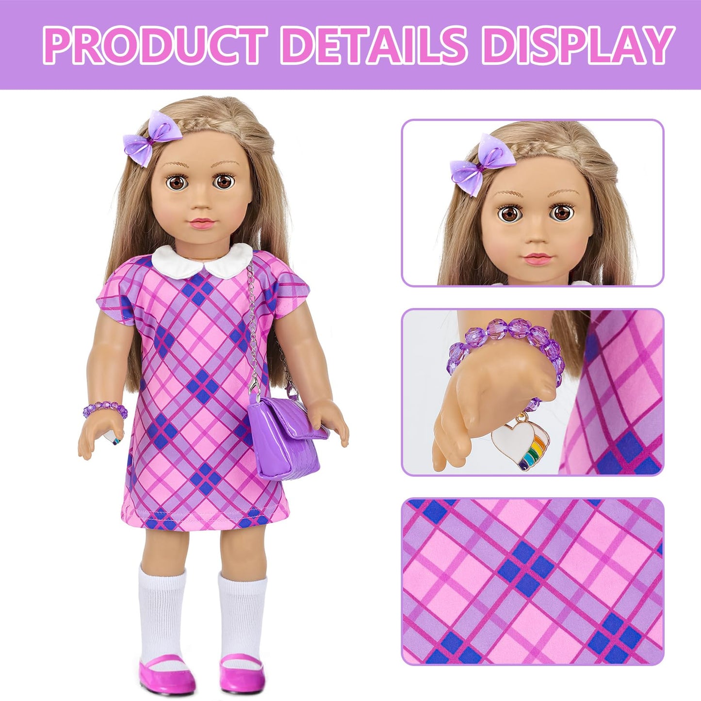 Zntwei American 18 Inch Doll Clothes And Makeup Accessories Playset Fit 18 Inch Doll Includes Dolls Clothes Sunglasses Phone Eye