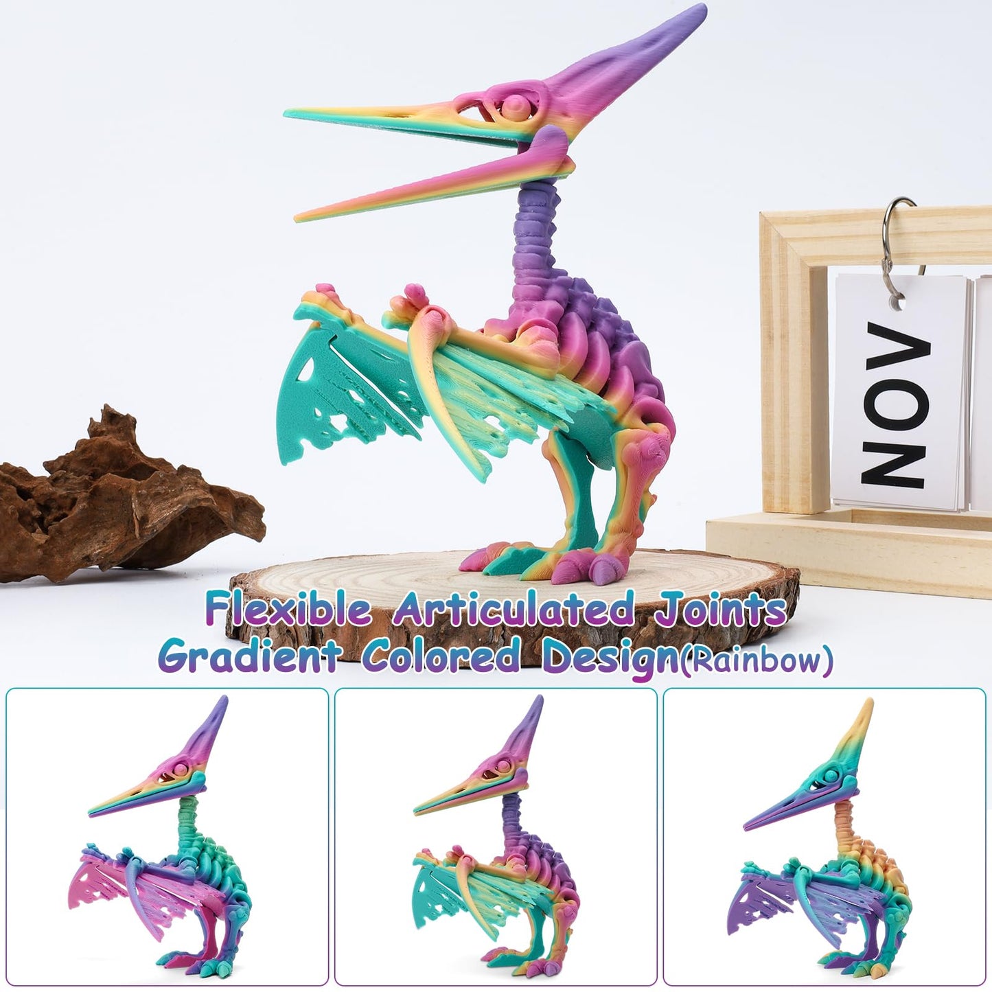 3D Printed Dinosaur  3D Printed Animals Dragon Fidget Toy mature-themed Desk  Poseable Dino Skeletons with Articulated Joints  Easter Basket Stuffers  Home Decor  Stress Relief Toy for Autism (Pterosaur)