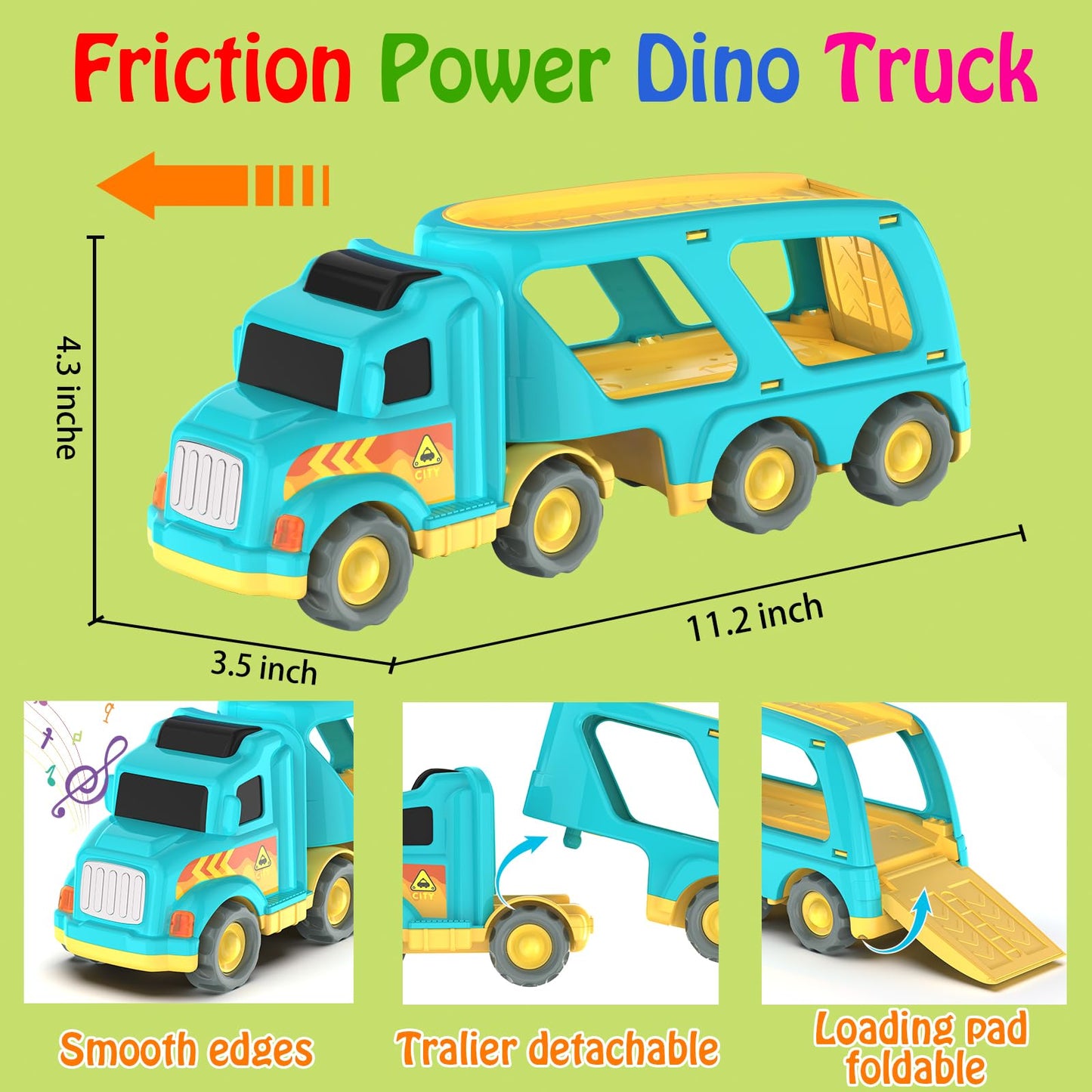 Toddler Car Toys for 3 4 5 Years Old Construction Transport Truck with 4 Pack Small Pull Back Construction Vehicles Friction Pow