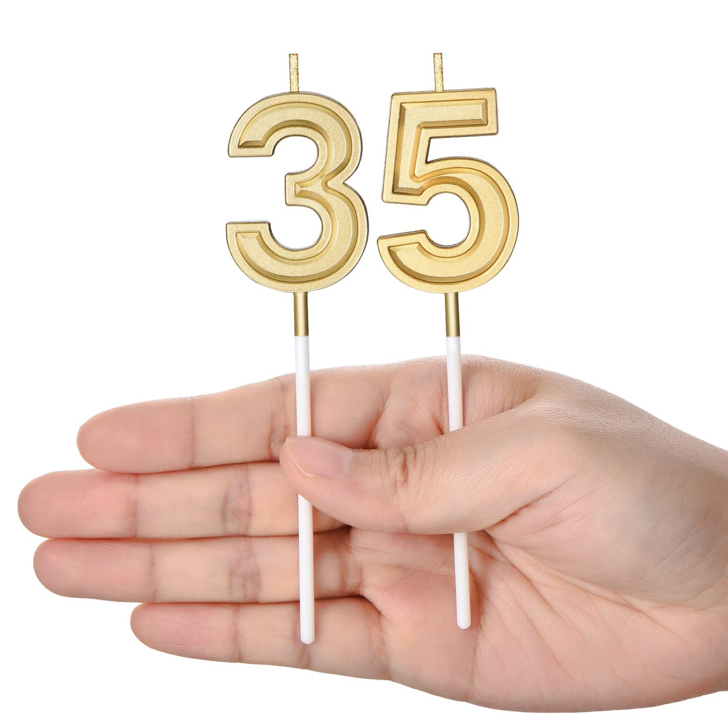 Nuanchu 35th Birthday Candles - Gold Cake Topper Decoration, 3.54" Length, Wax & Plastic, Ideal for Birthdays, Baby Showers, Anniversaries