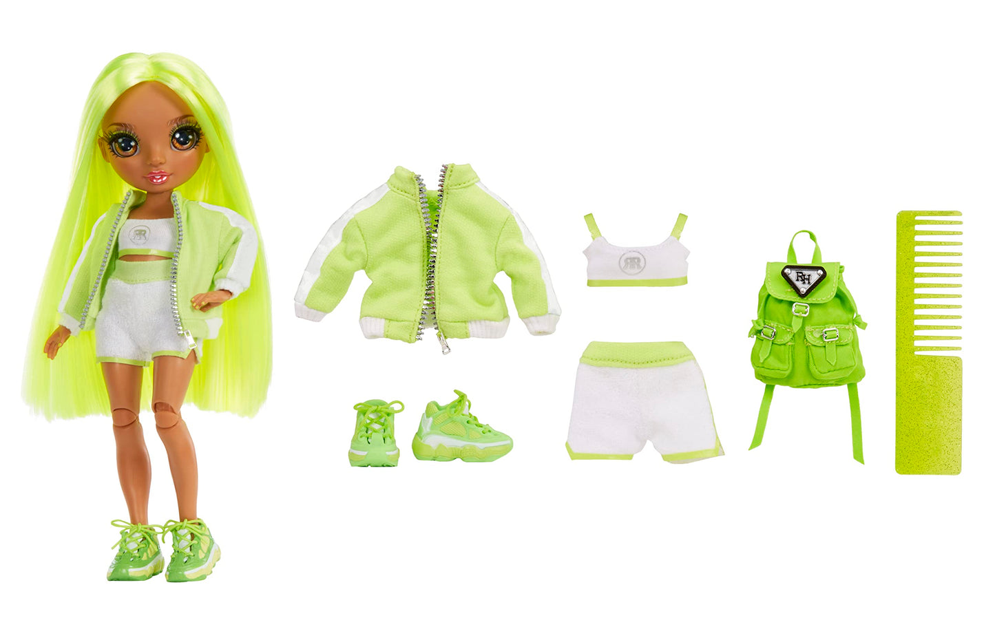 Rainbow High Jr High Series 2 Karma Nichols- 9 NEON Green Posable Fashion Doll with Designer Accessories and Open/Close Backpack