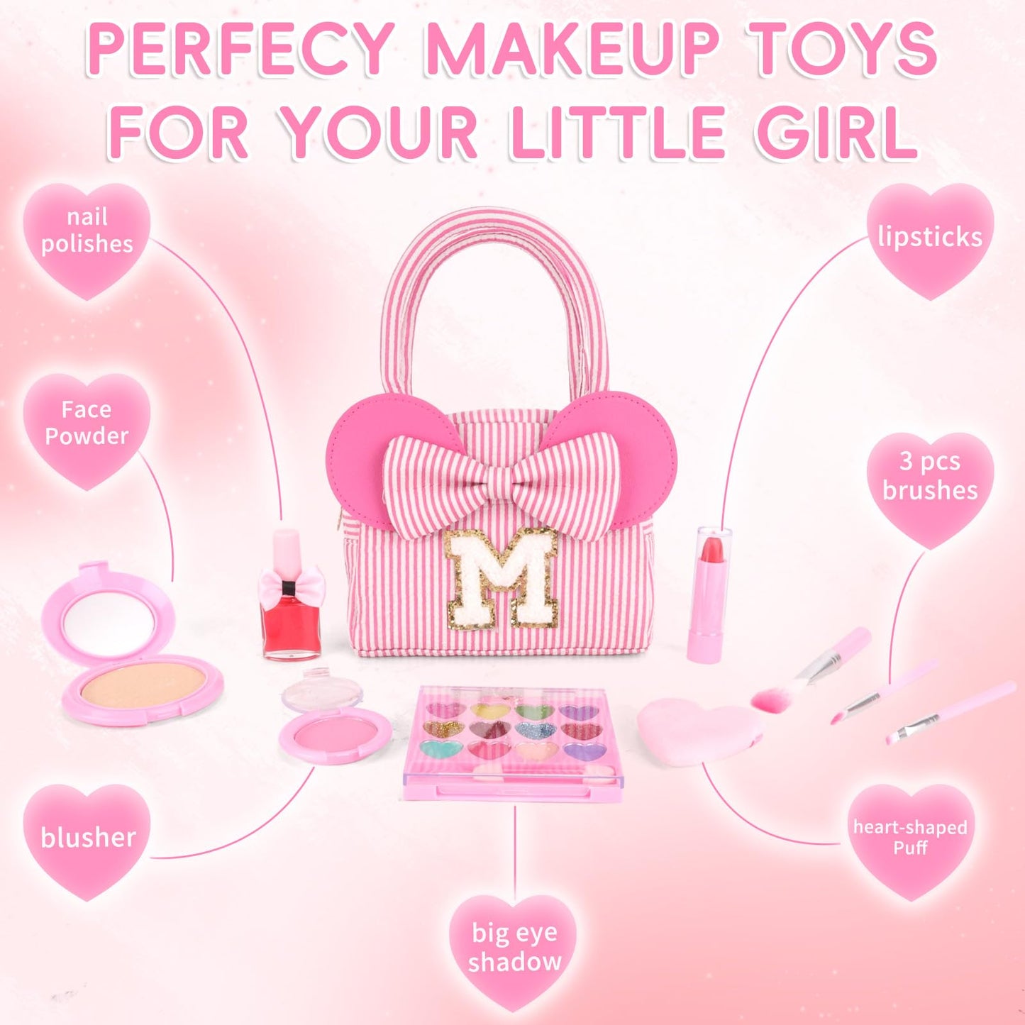 dadop Kids Non-Toxic Makeup Set for Girls 3-10, Personalized Purse, Fun Pretend Play - Large
