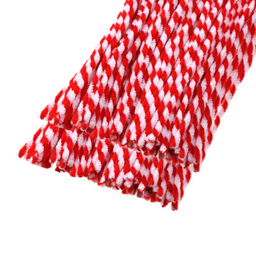 200 Pieces Christmas Striped Chenille Stem Art Craft Pipe Cleaners, Red with White, 6 mm by 300 mm