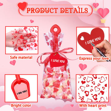 YUJUN 120 Pieces Valentine's Day Plastic Shovels for Kids I DIG YOU Valentine's Day Cards Stickers Candy Bags for Valentine's Da