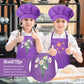 Bouboni Kids Apron And Chef Hat Set (Purple) - Unisex Child, Adjustable, Polyester, 2 Pockets, For Cooking, Baking, Painting
