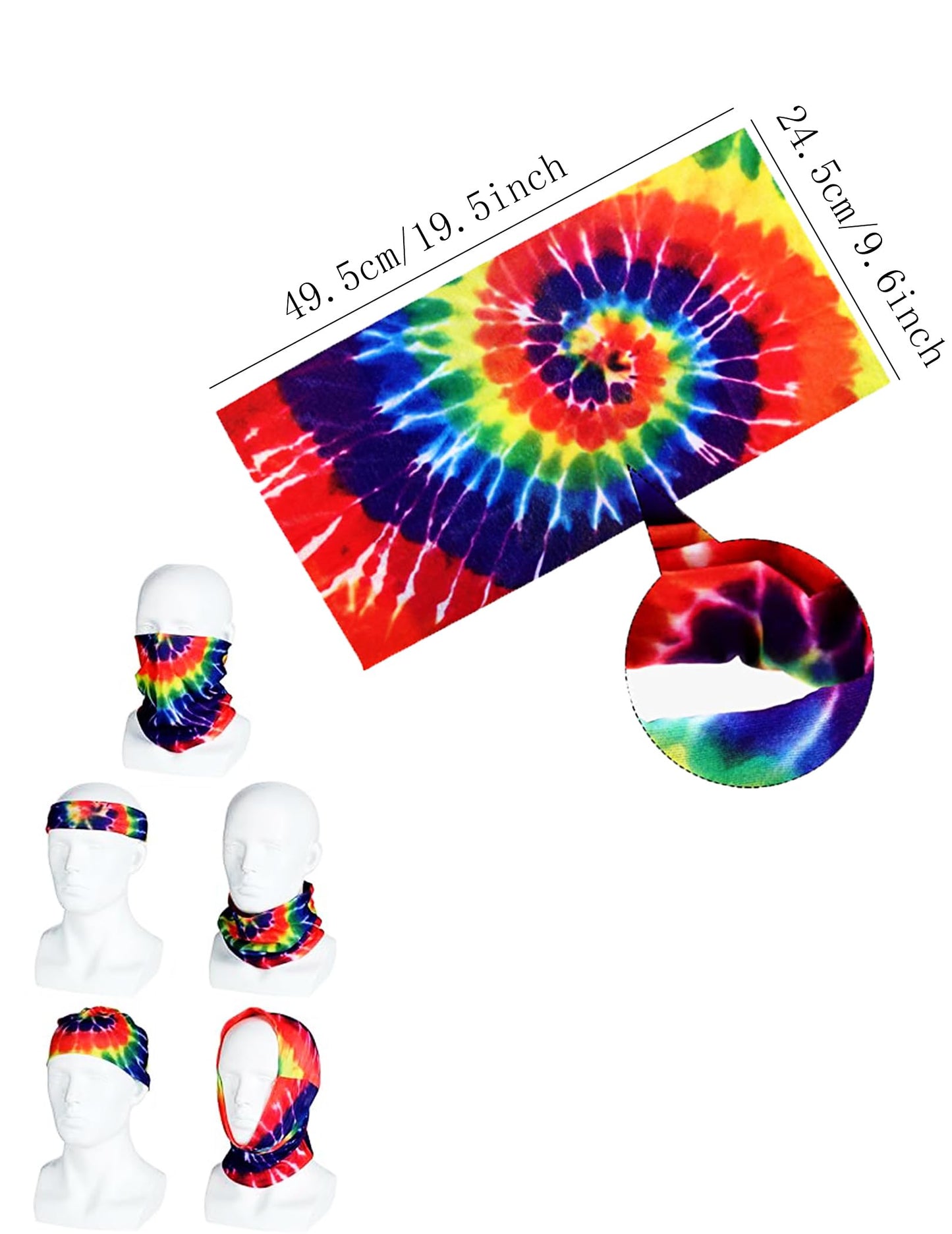 Inrajoper Boys 4 Pcs Hippie Costume Accessories Set 60S 70S Colorful Kids Fun Tie Dye T-Shirt For Theme Party 7-8 Years Multicol