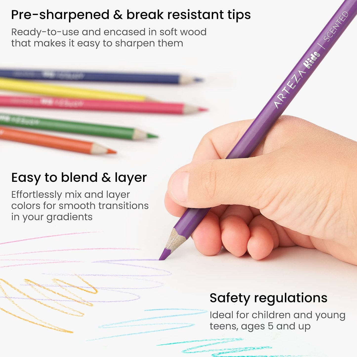 ARTEZA 24 Scented Pencils for Kids, Pre-Sharpened Color Pencils for Kids, Triangular Shape Smelly Pencils for Kids