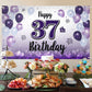 LASKYER Happy 37th Birthday Decorations,37th Purple Balloon Large Birthday Banner Backdrop Sign,37 Years Old Bday Party Supplies