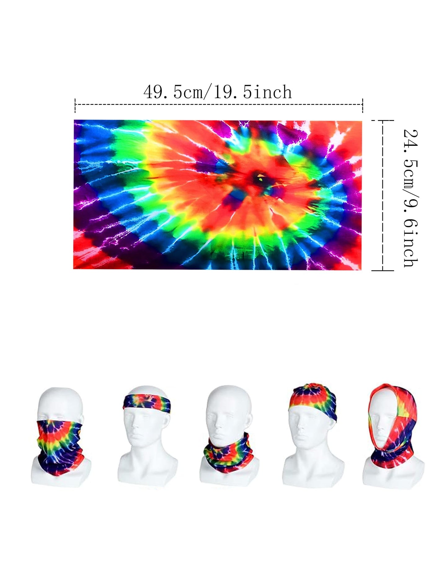 Inrajoper Boys 4 Pcs Hippie Costume Accessories Set 60S 70S Colorful Kids Fun Tie Dye T-Shirt For Theme Party 4-5 Years Multicol