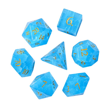 UDIXI Gemstone DND Dice Set, 7PCS Cracked Blue Cat's Eye Stone D&D Polyhedral Dice for Dungeons and Dragons Tabletop Games