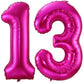 Hot Pink 13 Balloon Numbers,40 Inch 13Th Or 31St Birthday Balloon Foil Mylar Number 13 Balloon Large Dark Pink Number Balloons For Birthday Party Anniversary Festival Decorations