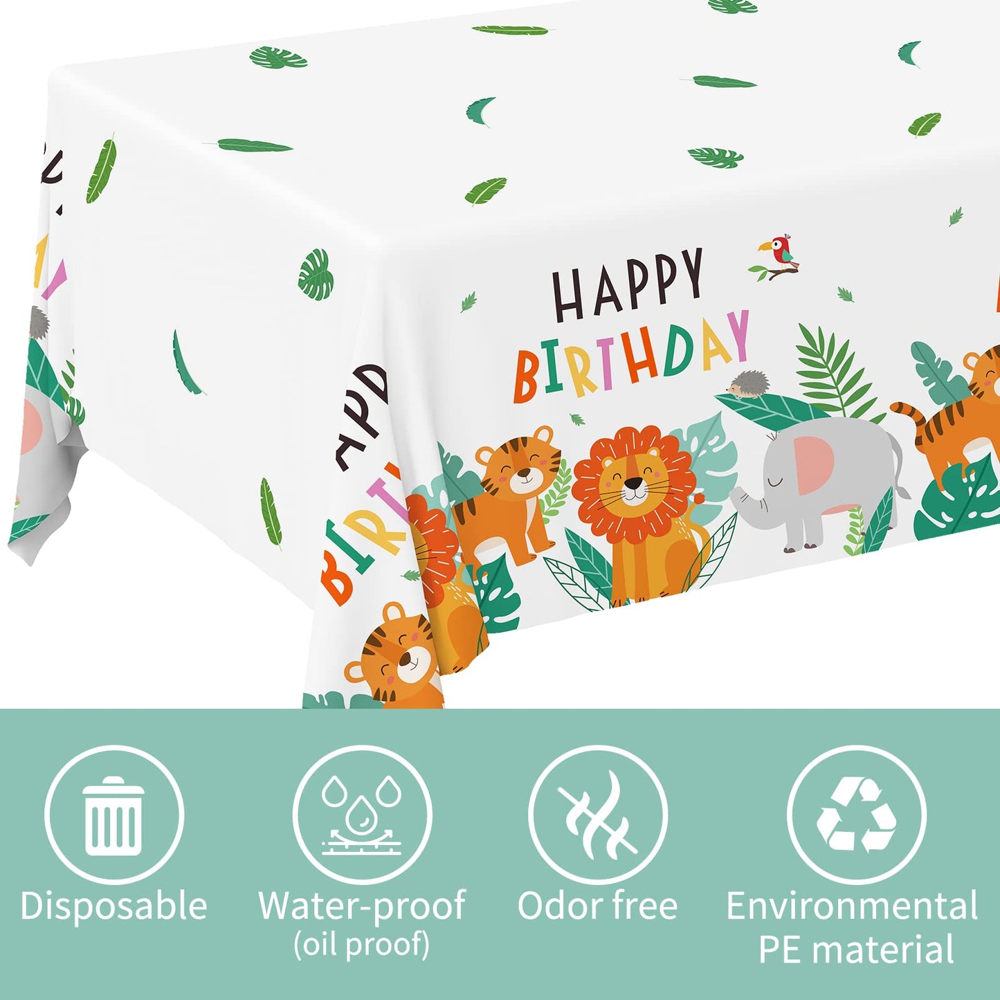 Safari Theme Party Supplies Disposable Tablecloth Plastic Waterproof Table Cover for Jungle Safari Birthday Party Decorations, 3