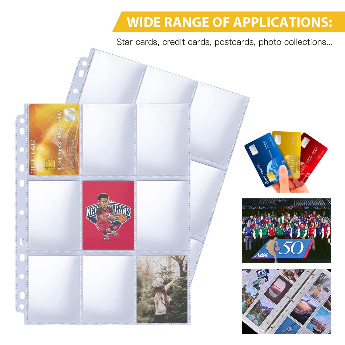 9 Pocket Page Protector, 400 Pack Trading Card Sleeve, Baseball Card Sheets For 3 Ring Binder, For Skylanders, Mtg, Coupon, Game