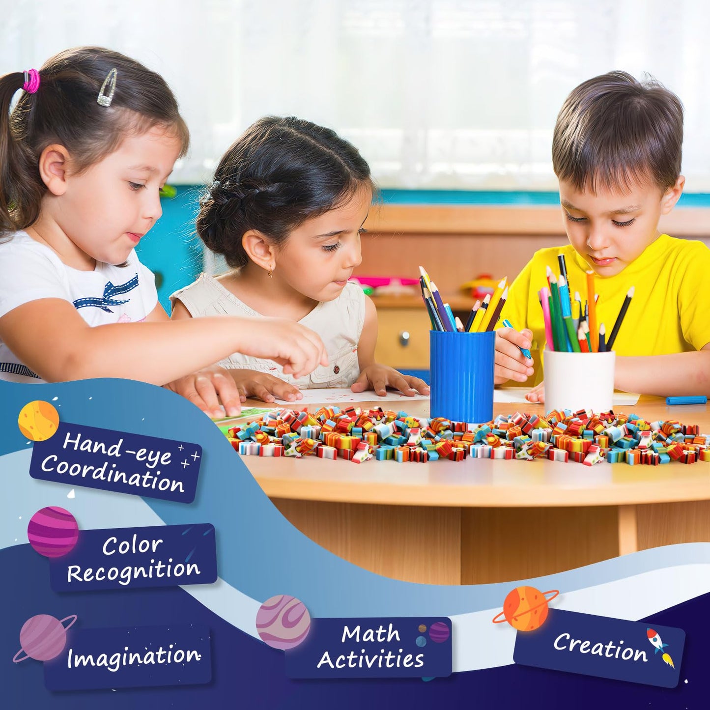 Junebrushs Space Mini Erasers, 150Pcs Mini Erasers For Kids Bulk Novelty Cute Pencil Erasers For Student Classroom Prizes Homework Rewards Gifts Party Supplies