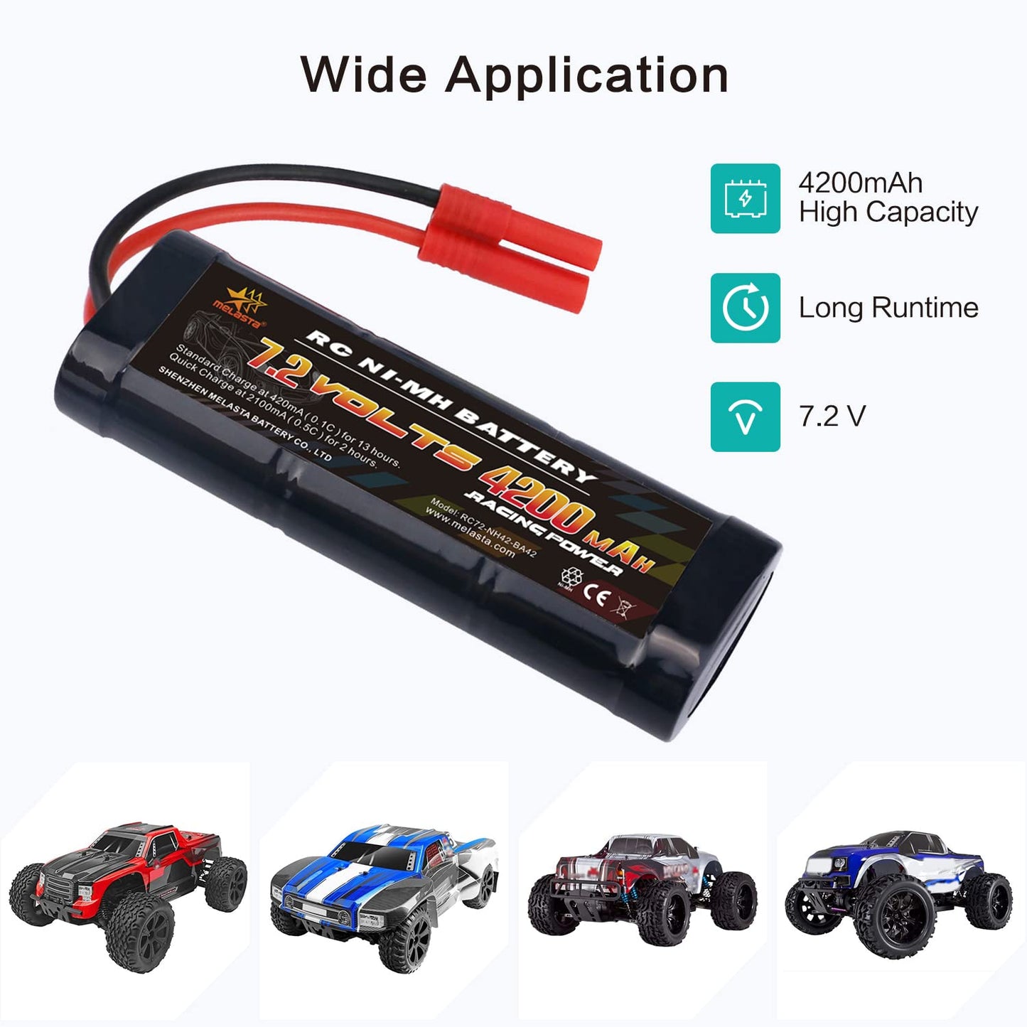 melasta 2pack 7.2V 4200mAh NiMH RC Battery Packs Compatible with Banana Connector for Redcat Racing Vehicles