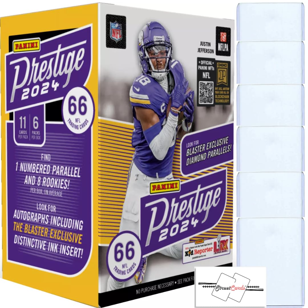 2024 Panini Prestige Football Nfl Blaster Box With 66 Trading Cards & 6 Toploaders & Streetcards Magnet!