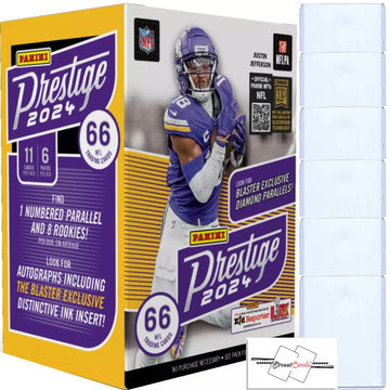 2024 Panini Prestige Football Nfl Blaster Box With 66 Trading Cards & 6 Toploaders & Streetcards Magnet!