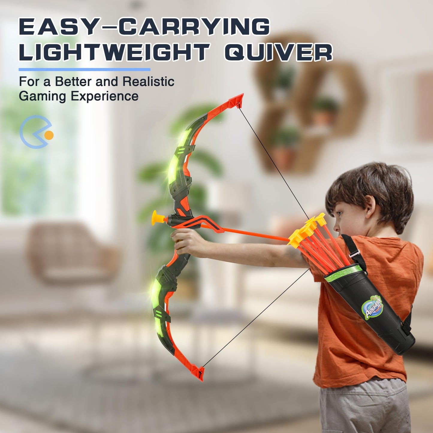 Handwell LED Light Up Archery Toy Set for Kids, 10 Suction Cup Arrows, Red, Indoor/Outdoor, Model 988-685A1, Ages 3-12