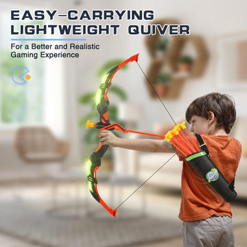 Handwell LED Light Up Archery Toy Set for Kids, 10 Suction Cup Arrows, Red, Indoor/Outdoor, Model 988-685A1, Ages 3-12