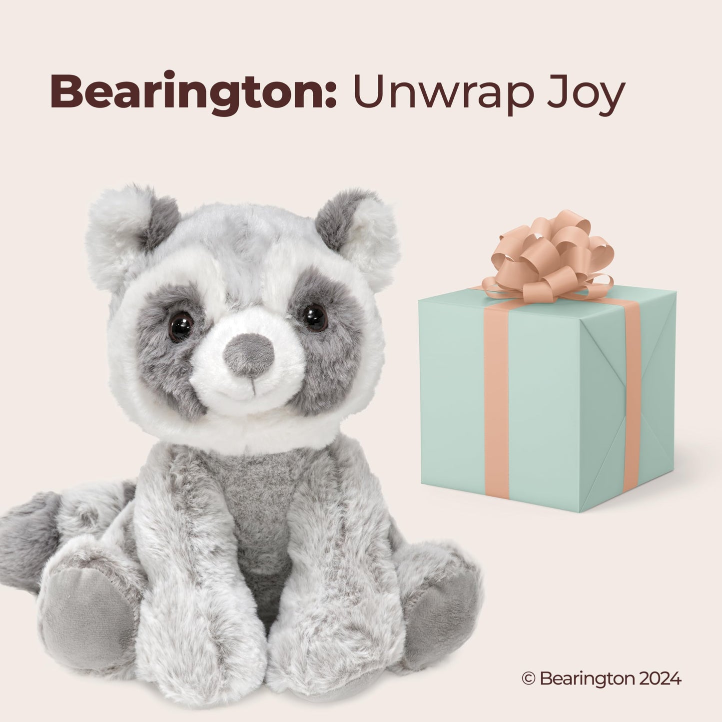 Bearington Ringo Plush Raccoon Stuffed Animal, 10.5 Inch, Soft Plush Material, Gray and Black